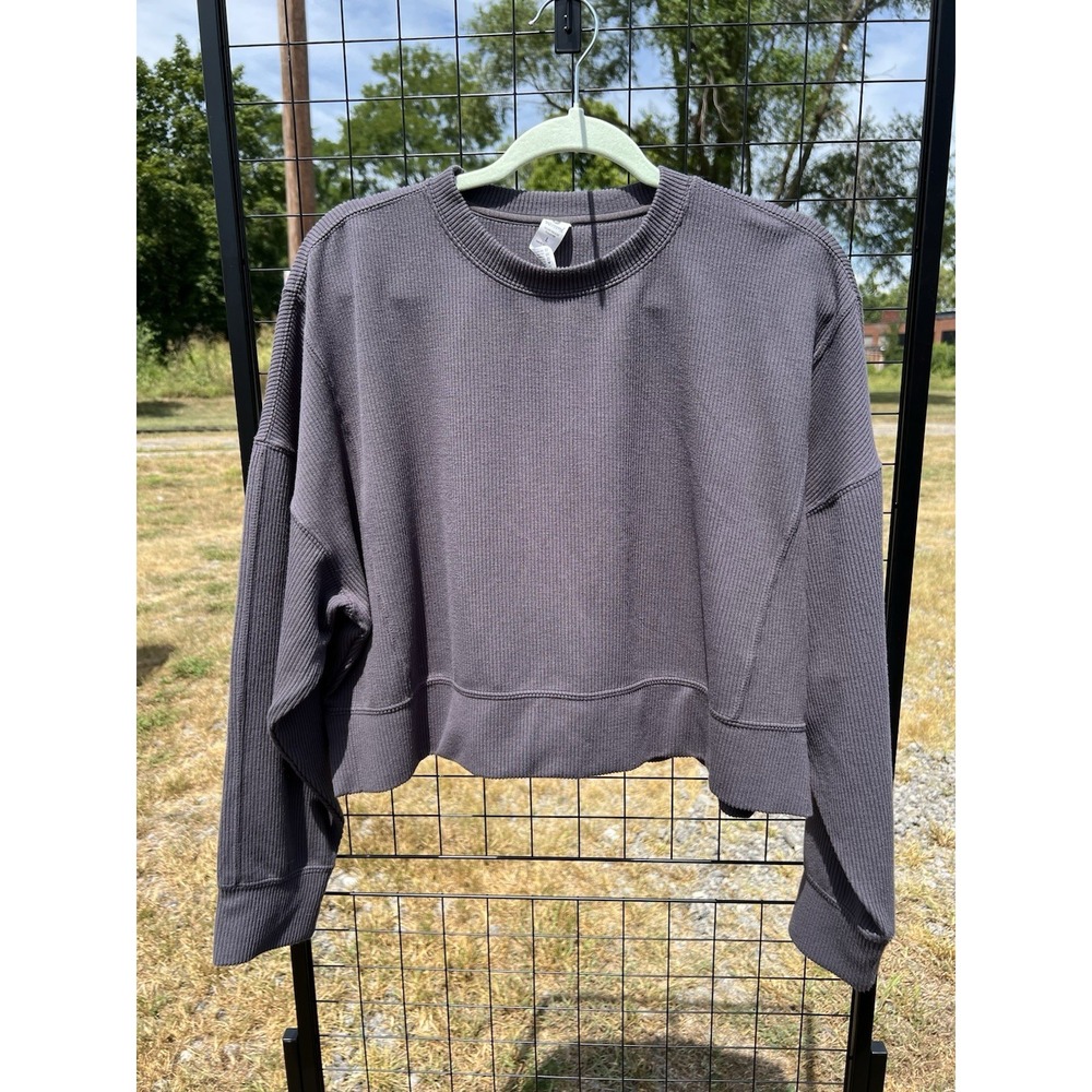 90 Degree By Reflex Cropped Ribbed Crewneck Dark‎ Grey Size Large Women's